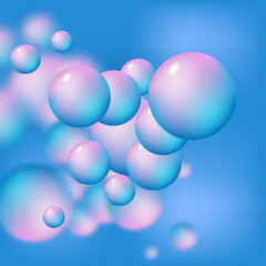 Abstract flowing spheres on blue background