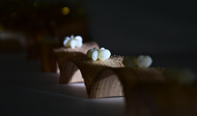 white plastic objects on wooden surface