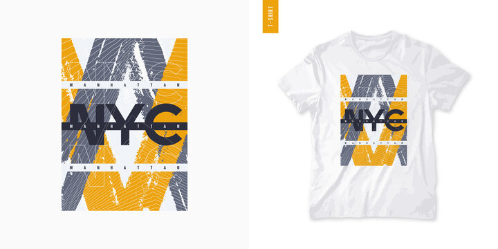 New York City graphic mens t-shirt design, abstract print, vector illustration