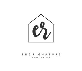 ER Initial letter handwriting and signature logo. A concept handwriting initial logo with template element.