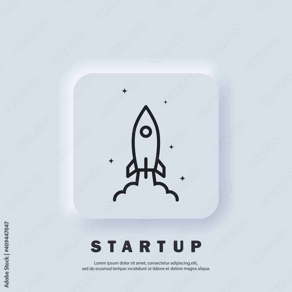 Poster startup rocket. start up icon. rocket launch and smoke. startup project concept. vector. ui icon. ne