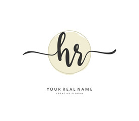 HR Initial letter handwriting and signature logo. A concept handwriting initial logo with template element.