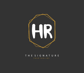 HR Initial letter handwriting and signature logo. A concept handwriting initial logo with template element.