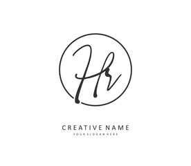 HR Initial letter handwriting and signature logo. A concept handwriting initial logo with template element.