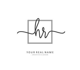 HR Initial letter handwriting and signature logo. A concept handwriting initial logo with template element.