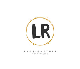 LR Initial letter handwriting and signature logo. A concept handwriting initial logo with template element.