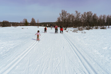 skiers in the mountains