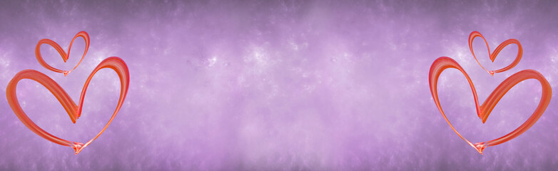 Fractals, abstract red hearts on a wide-screen nebula background. The Concept Of Valentine's Day