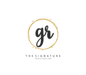 GR Initial letter handwriting and signature logo. A concept handwriting initial logo with template element.
