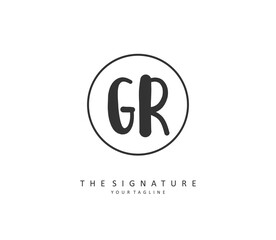 GR Initial letter handwriting and signature logo. A concept handwriting initial logo with template element.