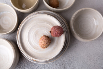 Ceramic tableware. Close-up.