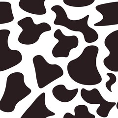 Black and white seamless pattern with cow animal print. Repetitive background with cow or dalmatian dog spots.