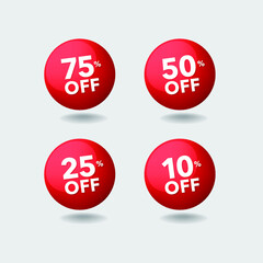 Sale Banner Background Set. 75%, 50%, 25%, and 10% promotional sale icon set. Vector Illustration Background.