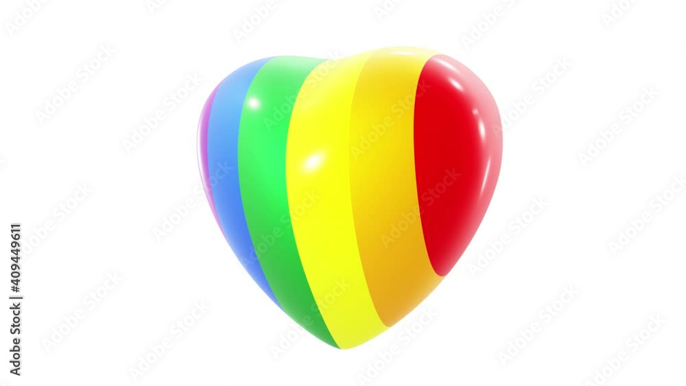 Poster realistic looping 3d animation of the lgbt pride or a gay pride flag spinning and beating heart symb