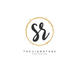 SR Initial letter handwriting and signature logo. A concept handwriting initial logo with template element.