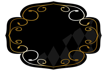 エレガントな唐草フレーム　ブラック＆ゴールド　一部にダイヤパターン　横位置