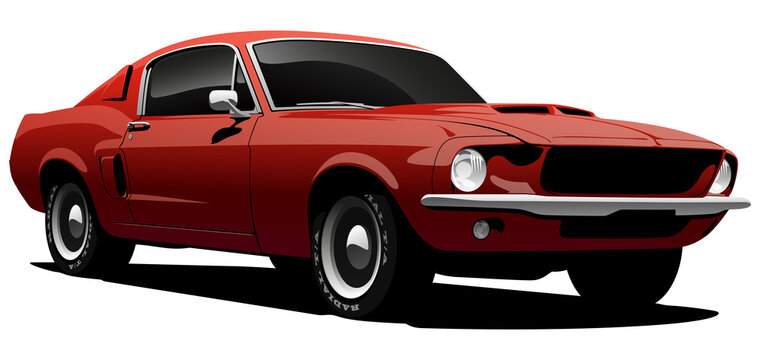 Classic muscle car in vector with gradients.