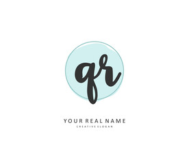 QR Initial letter handwriting and signature logo. A concept handwriting initial logo with template element.