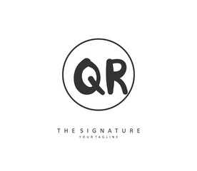 QR Initial letter handwriting and signature logo. A concept handwriting initial logo with template element.