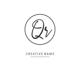 QR Initial letter handwriting and signature logo. A concept handwriting initial logo with template element.
