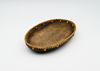 vintage black wooden vase with full depth of field isolated white back ground