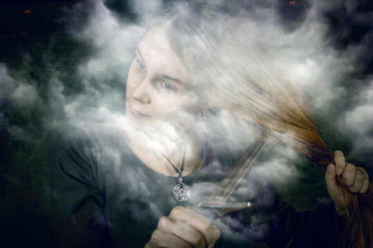 Woman with sword in fog - Powered by Adobe