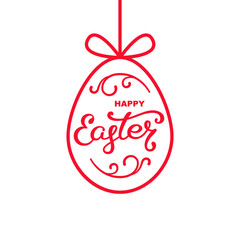 Happy Easter greeting card. Egg frame and hand lettering. Vector illustration isolated on white.