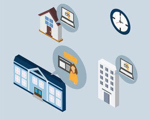 Hybrid Learning model for learning both from home and face to face at the same time vector