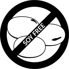 Soy free black monochrome symbol icon on white background. Food product badge vector illustration.
