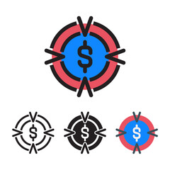 Business Target icon with 4 different styles. Filled, outline, glyph and line colored.