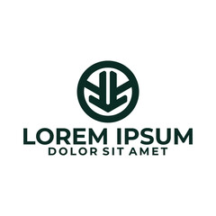 Initial letter L, JL or LL logo template with geometric japanese kamon line art illustration in flat design monogram symbol