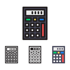 Calculator icon with 4 different styles. Filled, outline, glyph and line colored.