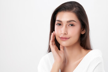 Beautiful young asian woman with clean fresh skin on white background, Face care, Facial treatment, Cosmetology, beauty and spa, Asian women portrait