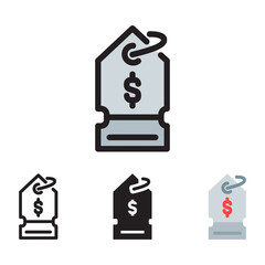 Price tag icon with 4 different styles. Filled, outline, glyph and line colored.