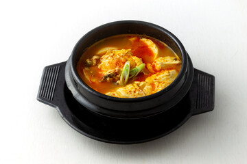 Korean spicy silken tofu stew with seafood