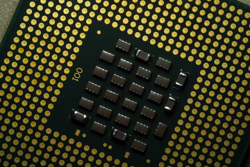Close up shot of CPU or central processing unit from below view. 