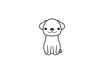 正面を向いて座る垂れ耳犬のイラスト