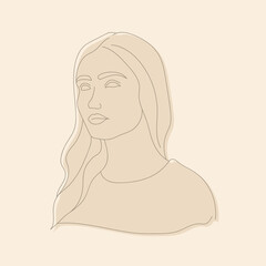 Vector face woman line art. Continuous line, fashion minimalist concept.