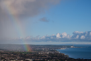 Naklejka na ściany i meble Rainbow and View from Castle Hill, Belfast, Northern Ireland, UK