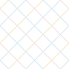 Tattersall textile pattern in pastel blue, pink, yellow, white. Multicolored stitched light check plaid for flannel shirt, skirt, jacket, blanket, throw, or other modern spring summer fashion design.