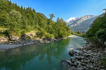 Fototapeta na wymiar End of the gorge Lammerklamm resulting in a smooth river in Austria