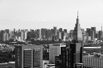 東京　都市風景　モノクロ