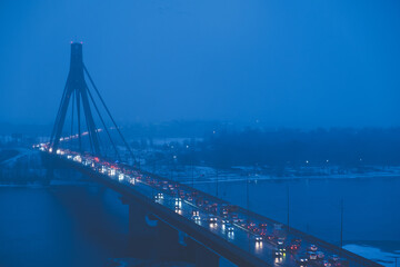 transport on the road in the evening