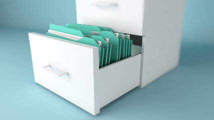 Files and folder in database drawer concept, 3d illustration