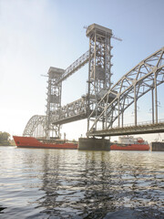 Passage of the ship under the drawbridge morning in Rostov-on-Don