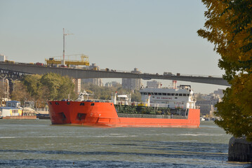 Cargo ships on the River Don in Rostov-on-Don