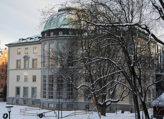 Stockholm School of Economics in snow, 30 january 2021.