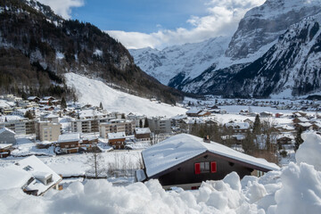 Snowy winter view at a swiss ski resort of Engelberg