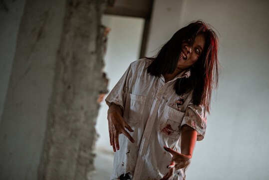 Zombie frenzy on Halloween chases the scent of blood in an abandoned building.