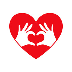 Hands in the form of heart thin line red icon on white background. Love, Romantic relationship concept.
